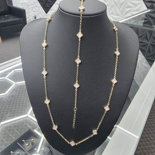 PINCK CLOVER NECKACES 10K